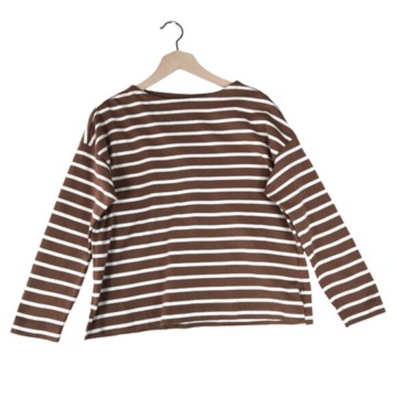 Uniqlo Brown and White Striped Long Sleeve Tee - Picture 3 of 7